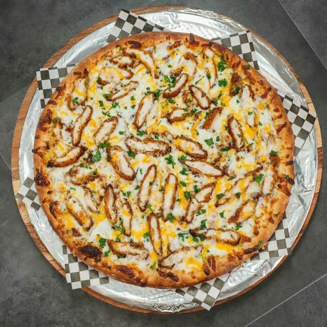 Crispy Chicken Ranch Pizza.