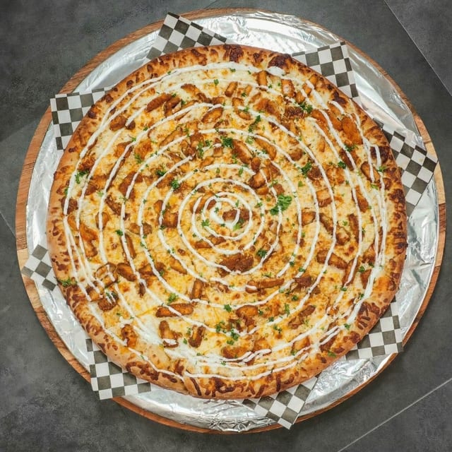 Crispy Chicken Buffalo Pizza.