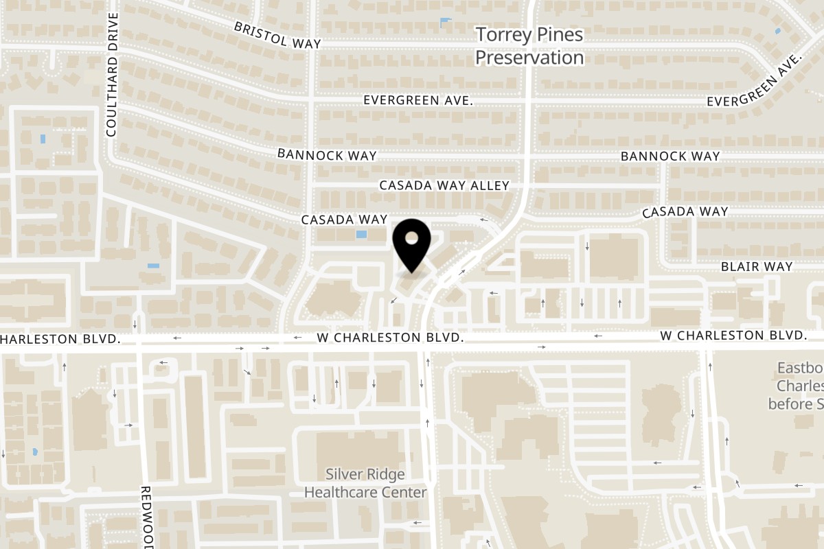 Map showing the location of Super Mario's Pizza on 1000 South Torrey Pines Drive in Las Vegas